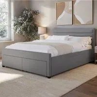 Heybrook Double Bed with 4 Drawers - Grey, Linen