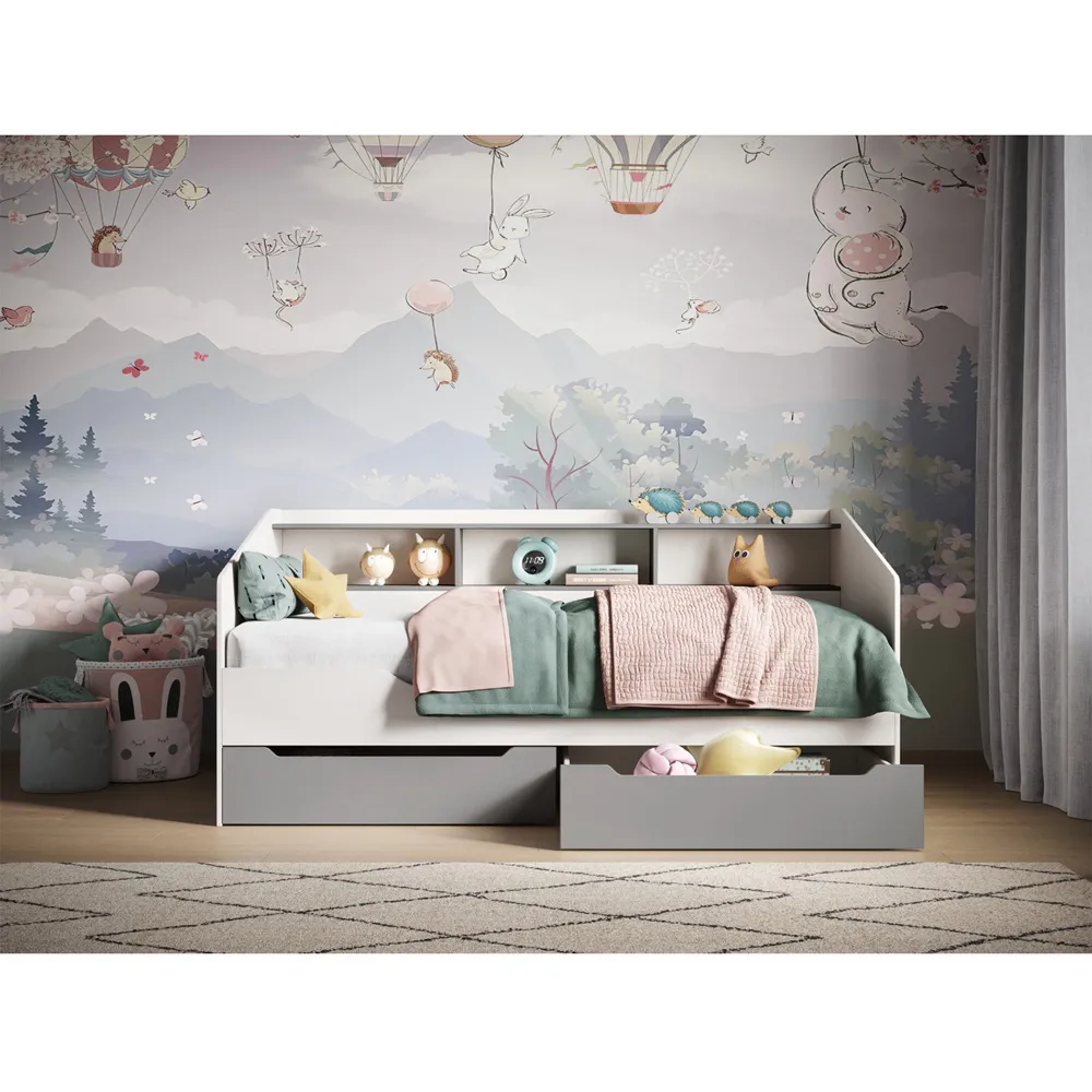Leni Single Day Bed with Storage - White, Grey