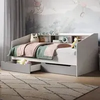 Leni Single Day Bed with Storage - White, Grey