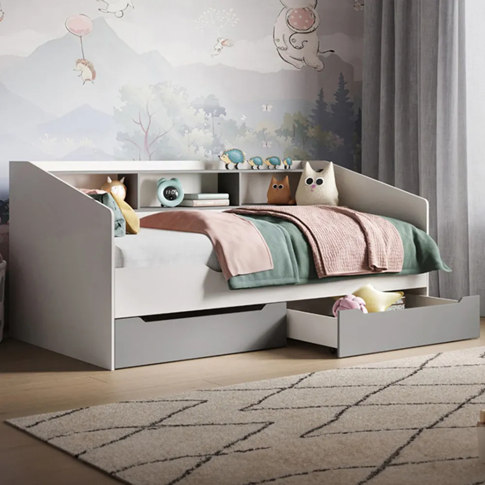 Leni Single Day Bed with Storage - White, Grey