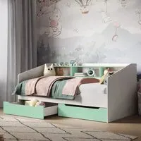 Leni Single Day Bed with Storage - White, Mint