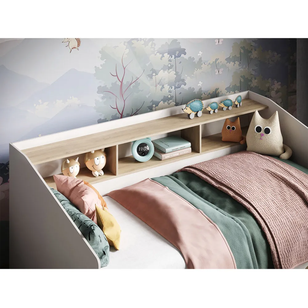 Leni Single Day Bed with Storage - White, Oak