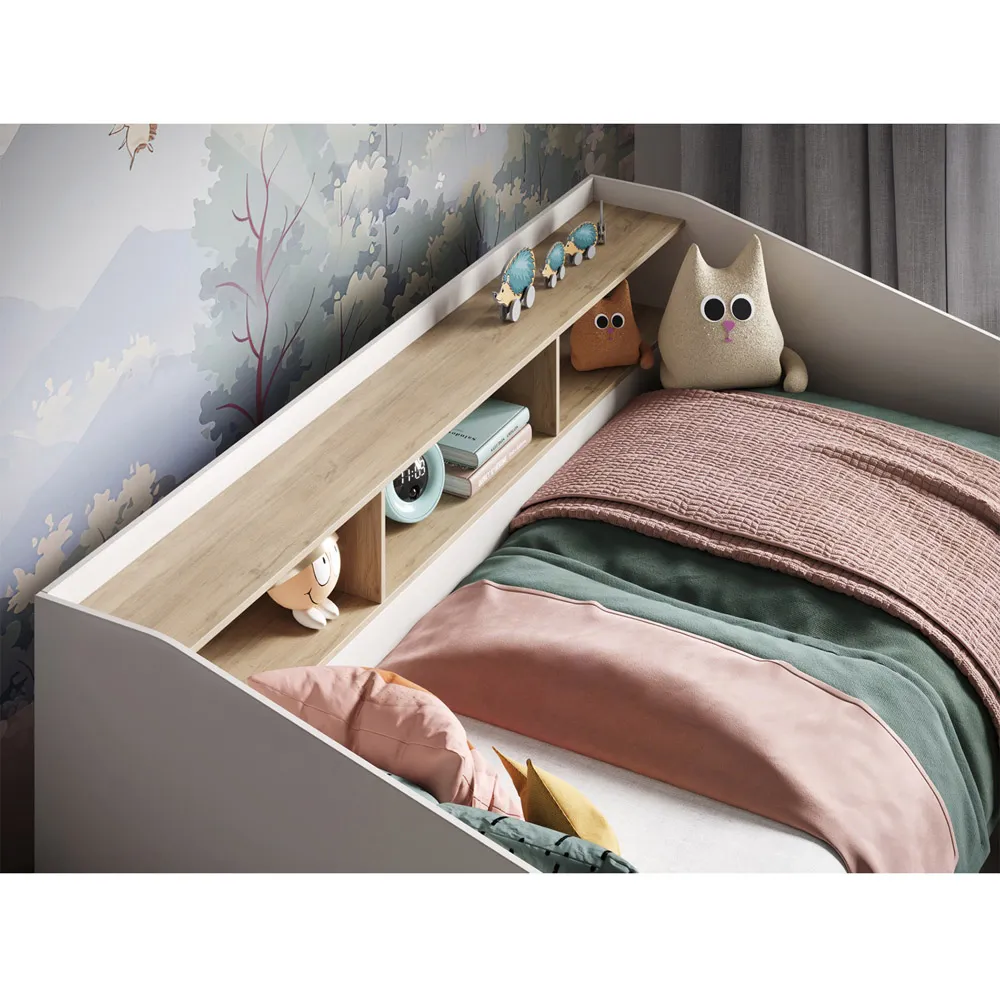 Leni Single Day Bed with Storage - White, Oak