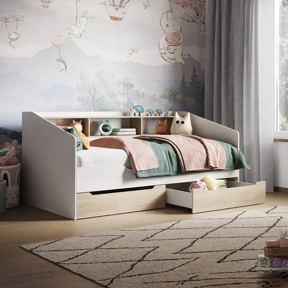 Leni Single Day Bed with Storage - White, Oak