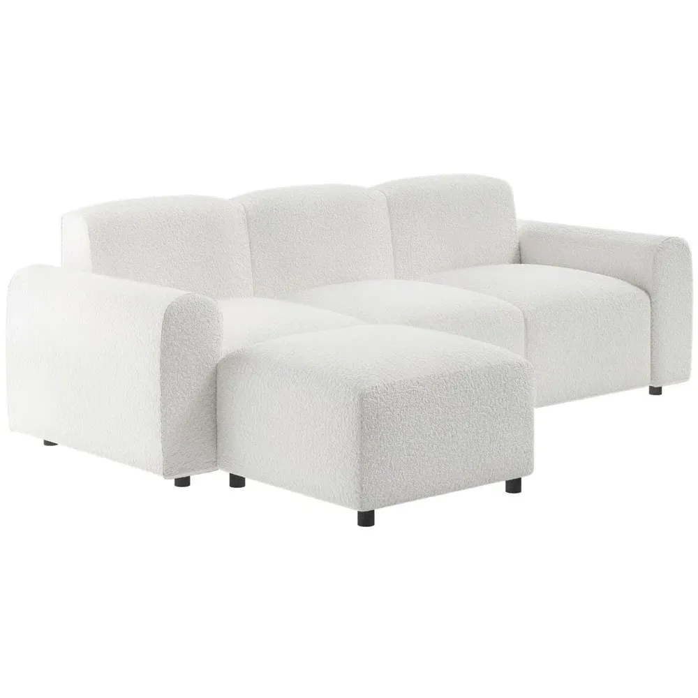 Manon 3-Seater Corner Sofa with Footstool - Cream, Boucle