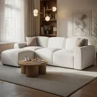 Manon 3-Seater Corner Sofa with Footstool - Cream, Boucle