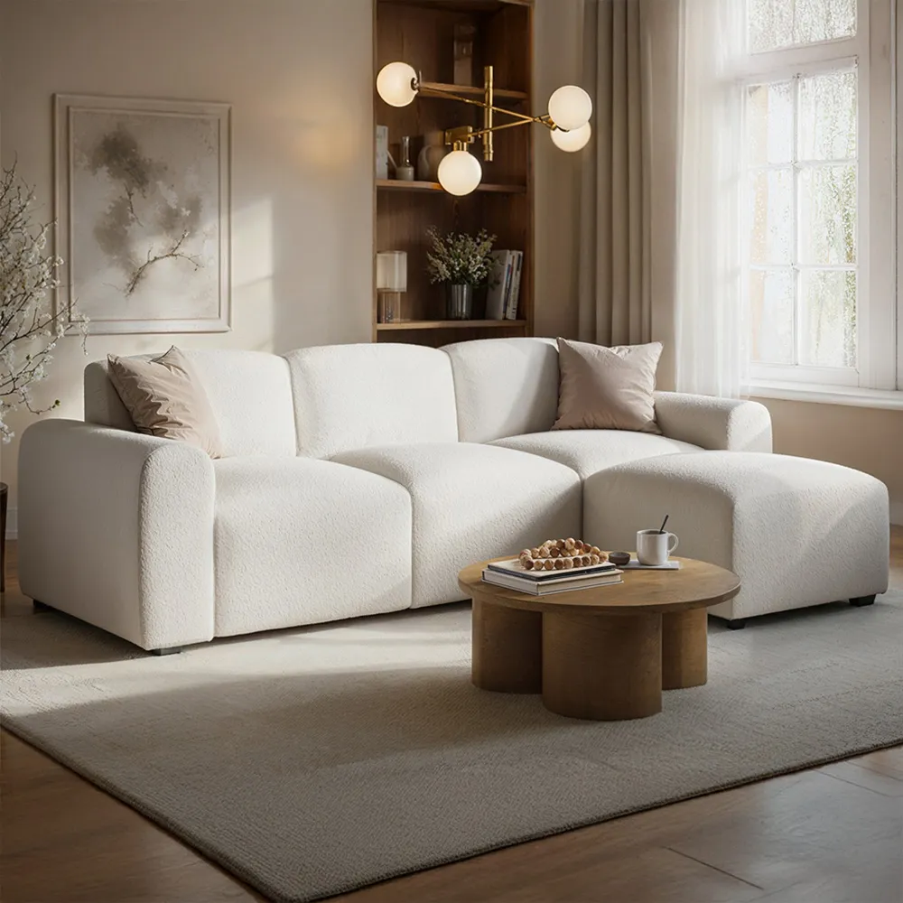 Manon 3-Seater Corner Sofa with Footstool - Cream, Boucle image