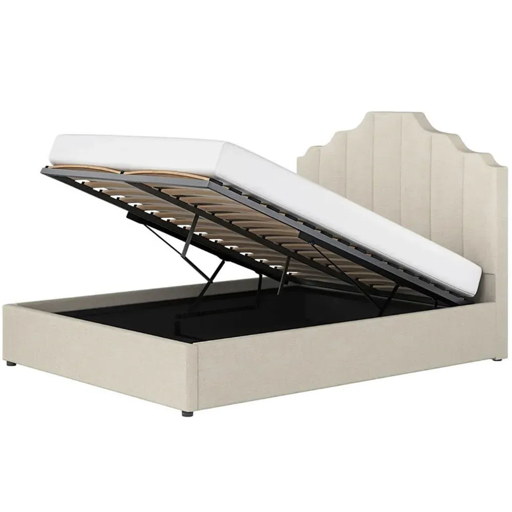 Margot Double Ottoman Bed with Storage - Beige, Fabric