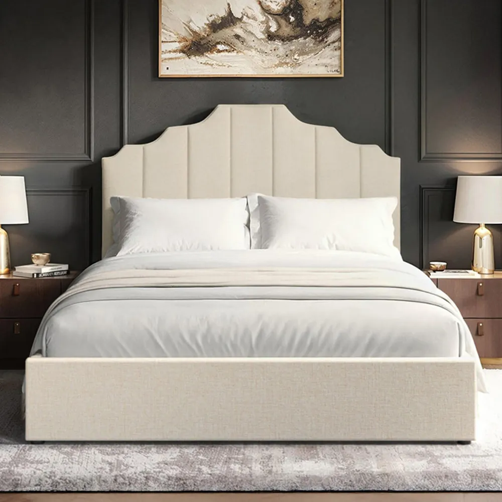 Margot Double Ottoman Bed with Storage - Beige, Fabric