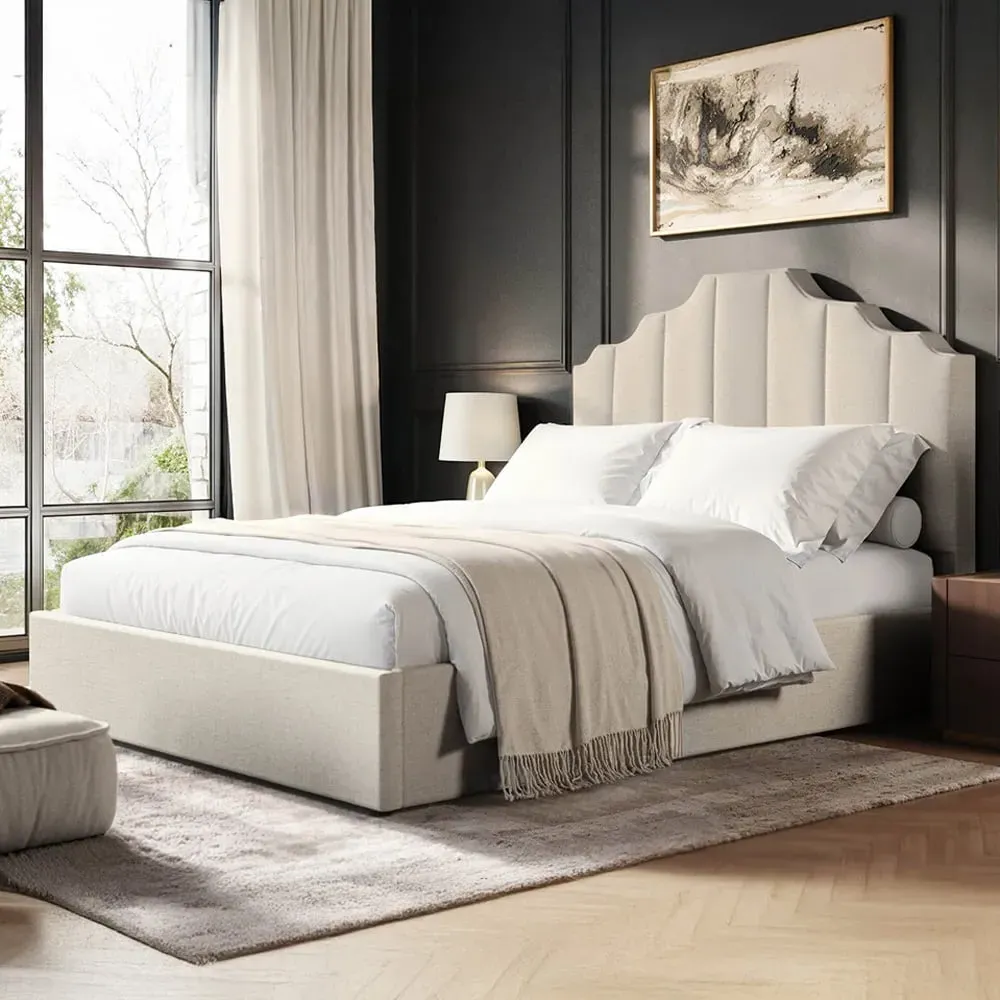 Margot Double Ottoman Bed with Storage - Beige, Fabric image