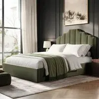 Margot Double Ottoman Bed with Storage - Green, Velvet