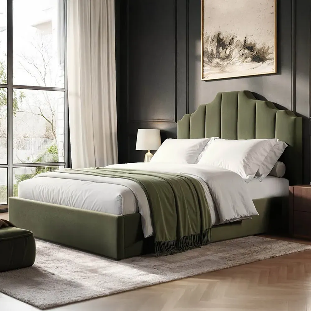 Margot Double Ottoman Bed with Storage - Green, Velvet