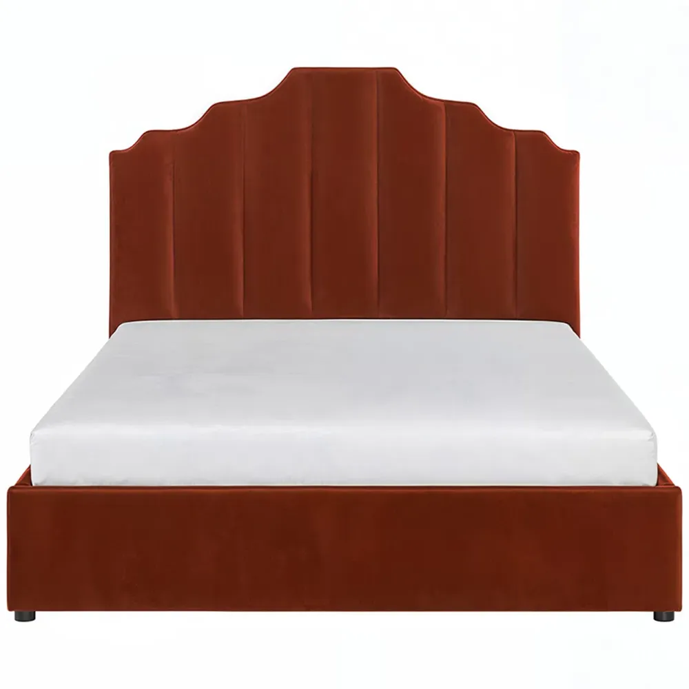 Margot Double Ottoman Bed with Storage - Orange, Velvet
