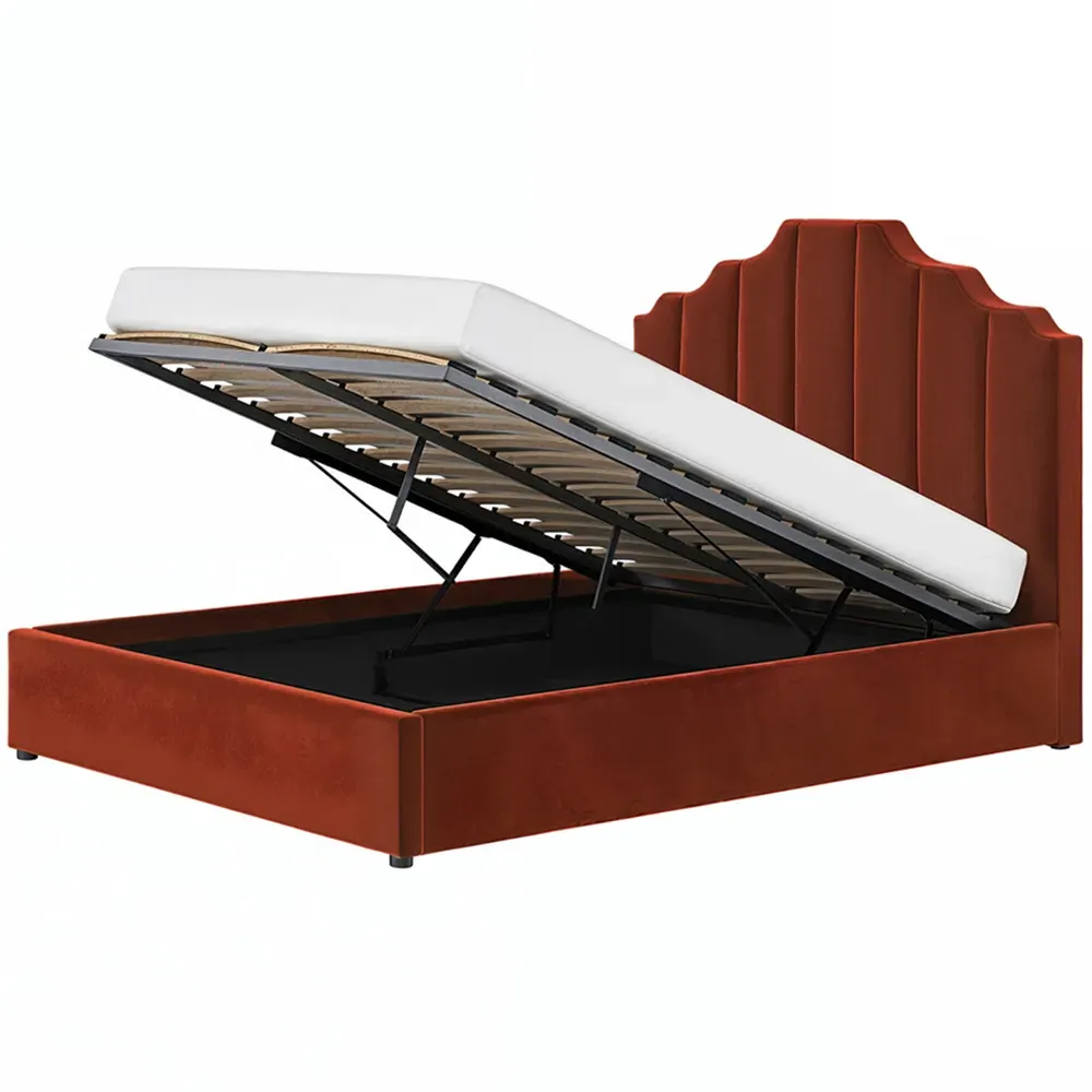 Margot Double Ottoman Bed with Storage - Orange, Velvet