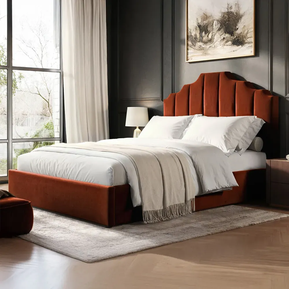 Margot Double Ottoman Bed with Storage - Orange, Velvet image
