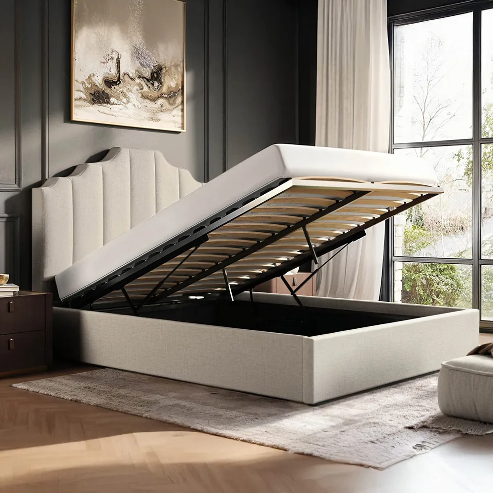 Margot King Size Ottoman Bed with Storage - Beige, Fabric
