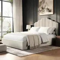 Margot King Size Ottoman Bed with Storage - Beige, Fabric