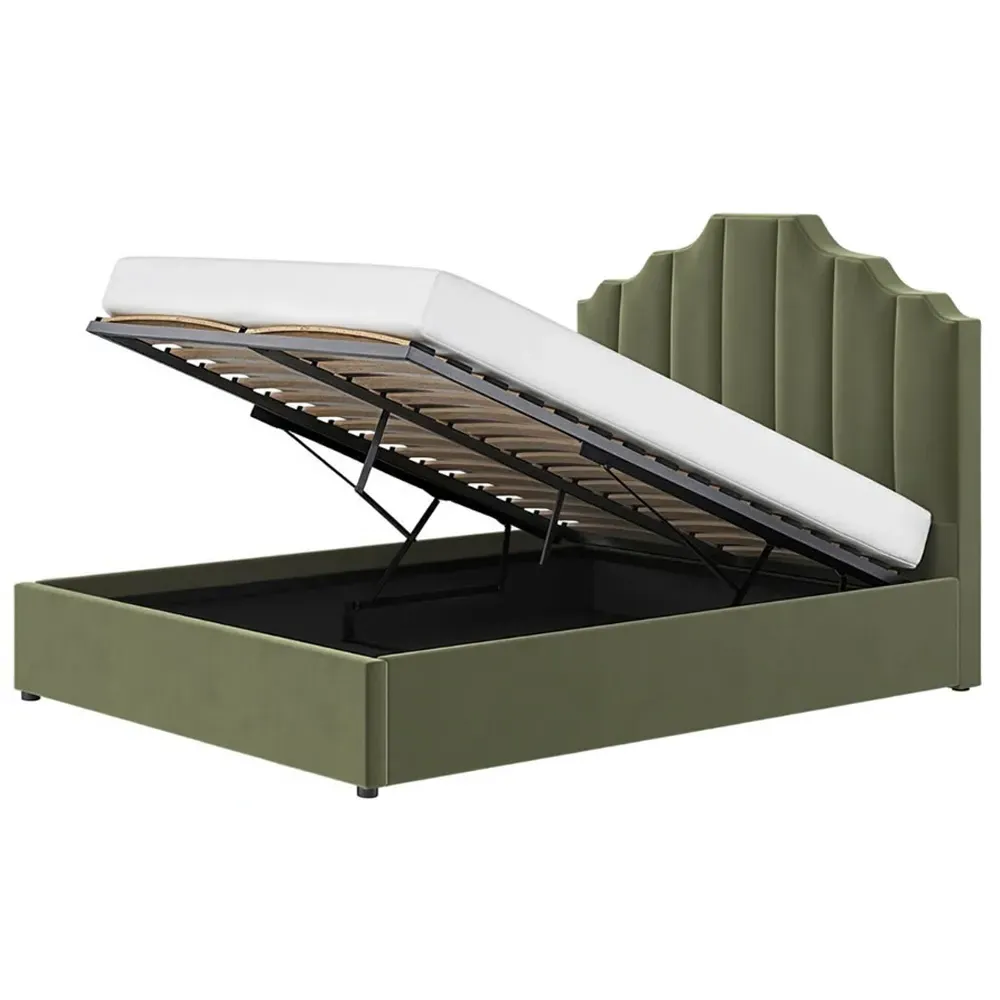 Margot King Size Ottoman Bed with Storage - Green, Velvet
