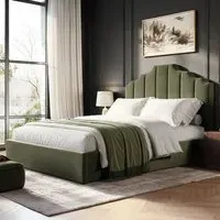 Margot King Size Ottoman Bed with Storage - Green, Velvet