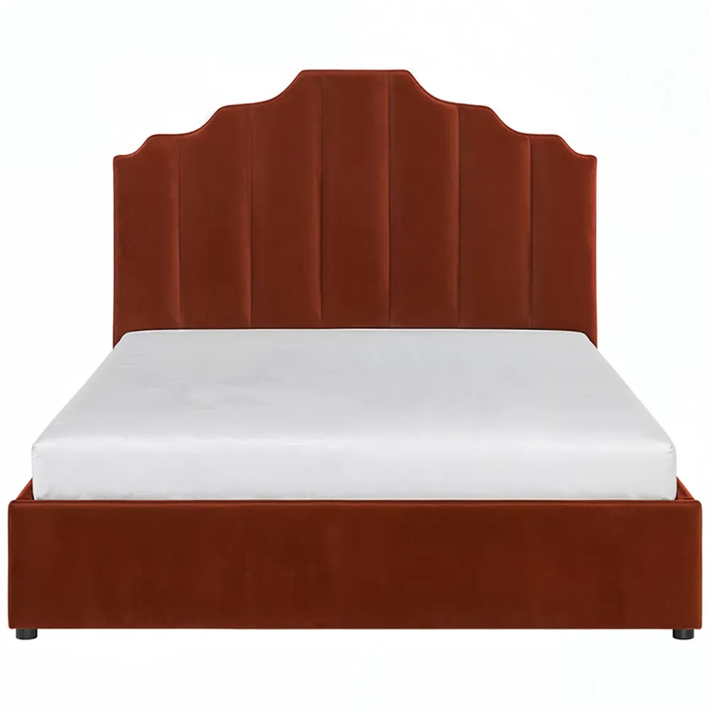 Margot King Size Ottoman Bed with Storage - Orange, Velvet