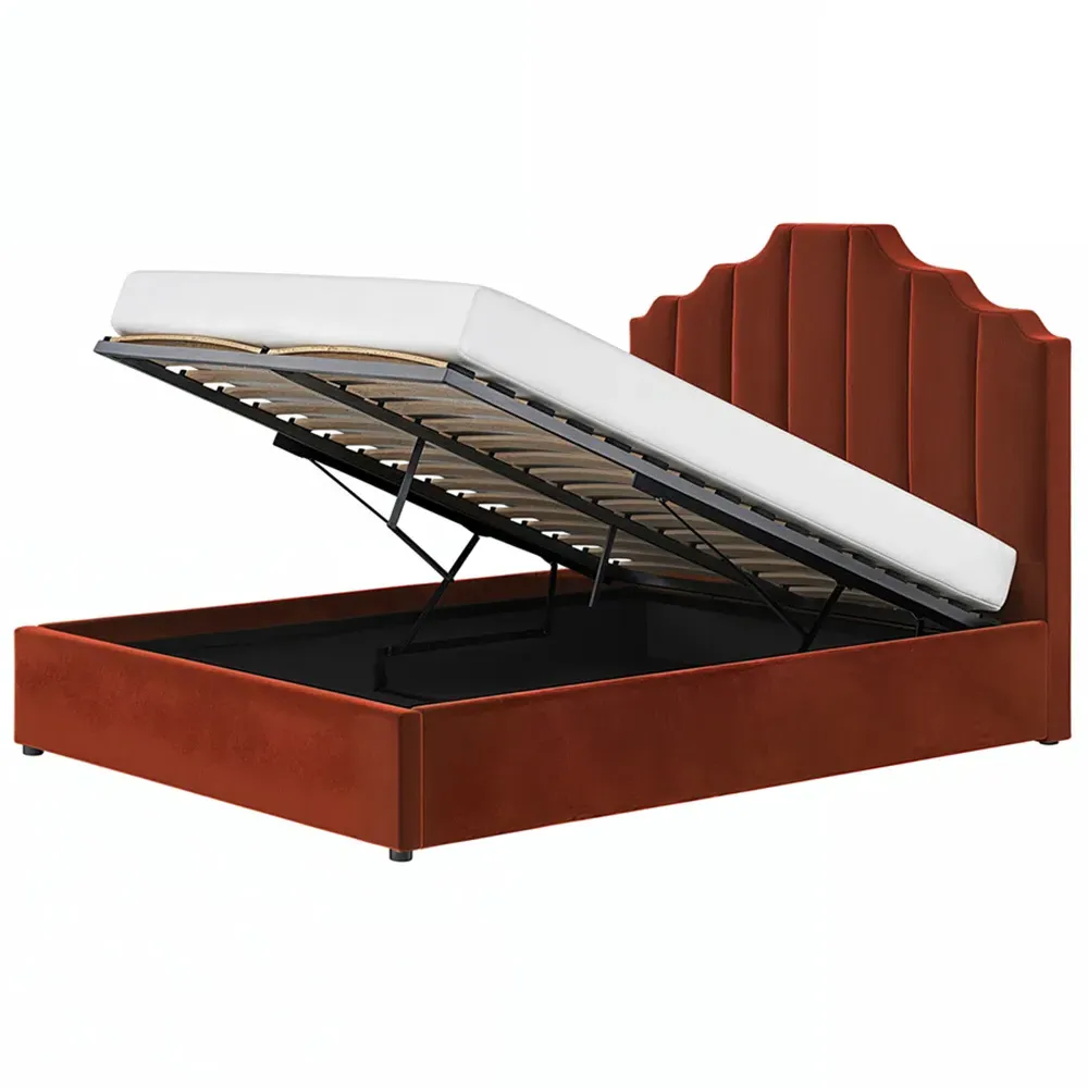 Margot King Size Ottoman Bed with Storage - Orange, Velvet