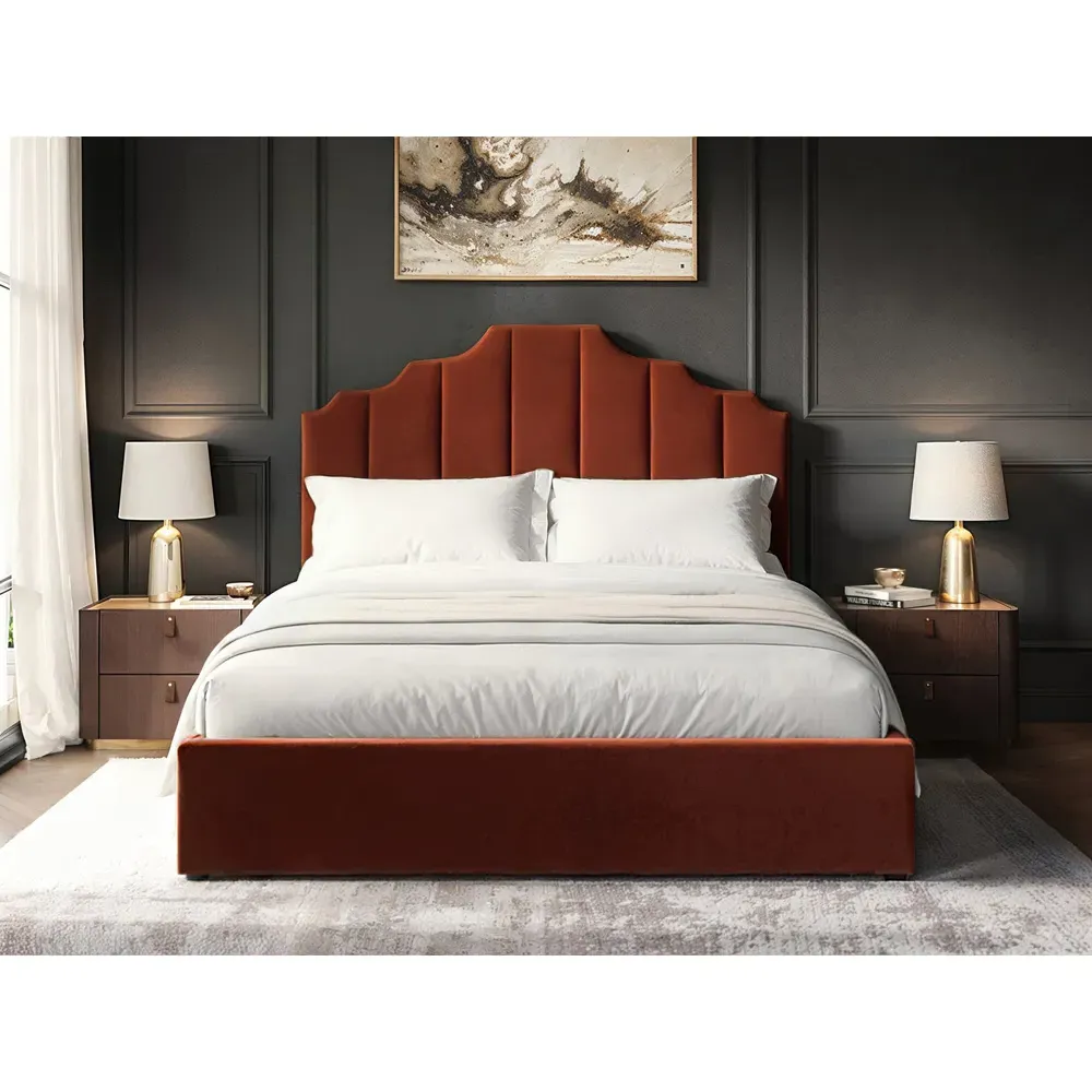Margot King Size Ottoman Bed with Storage - Orange, Velvet