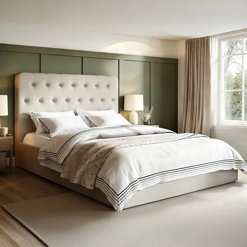 Marley Double Ottoman Bed with Storage - Cream, Fabric