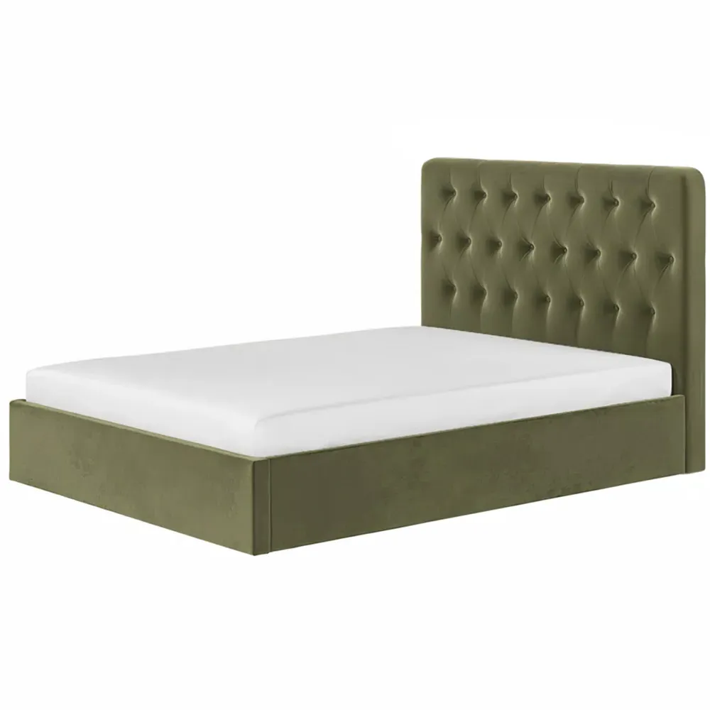 Marley Double Ottoman Bed with Storage - Green, Velvet