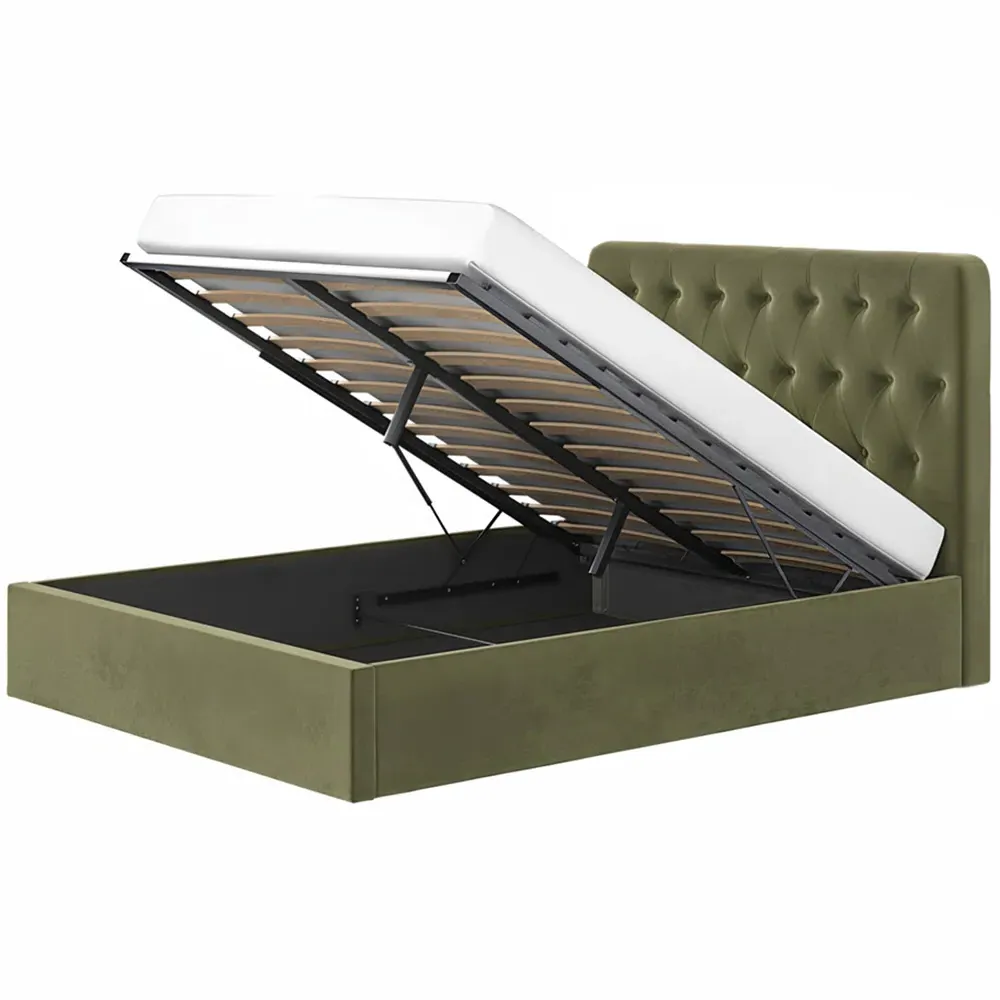 Marley Double Ottoman Bed with Storage - Green, Velvet
