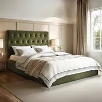 Marley Double Ottoman Bed with Storage - Green, Velvet