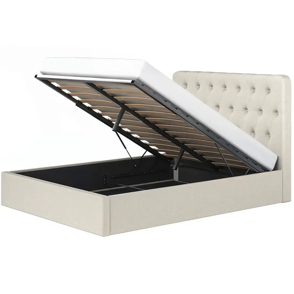 Marley King Size Ottoman Bed with Storage - Cream, Fabric