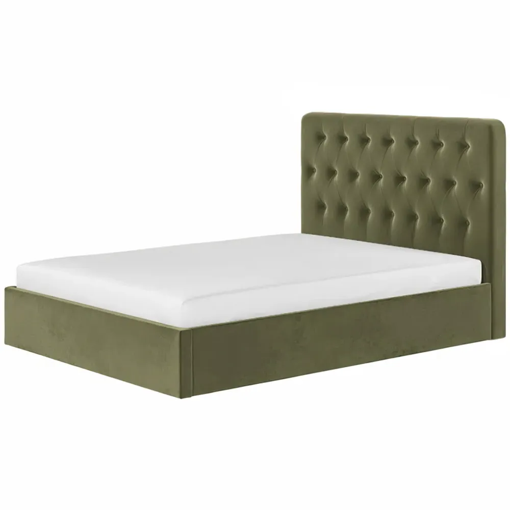 Marley King Size Ottoman Bed with Storage - Green, Velvet