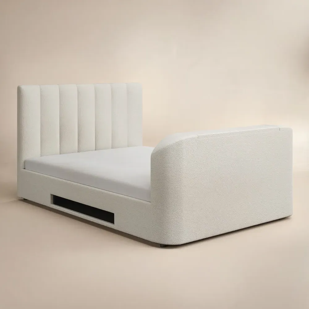 Megane Double Ottoman Bed with TV Bracket - Cream, Boucle