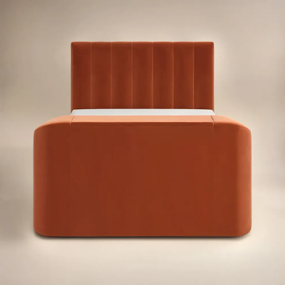 Megane Double Ottoman Bed with TV Bracket - Orange, Velvet