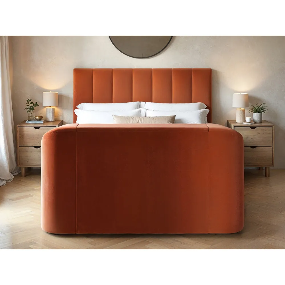 Megane Double Ottoman Bed with TV Bracket - Orange, Velvet