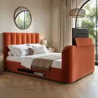Megane Double Ottoman Bed with TV Bracket - Orange, Velvet