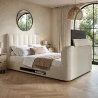Megane King Size Ottoman Bed with TV Bracket - Cream, Boucle