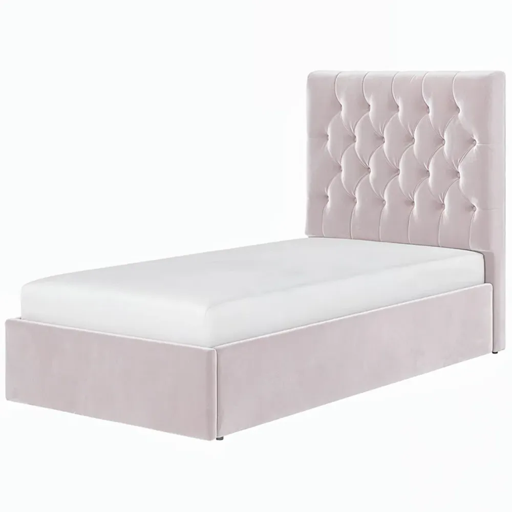 Milan Single Ottoman Bed with Storage - Pink, Velvet