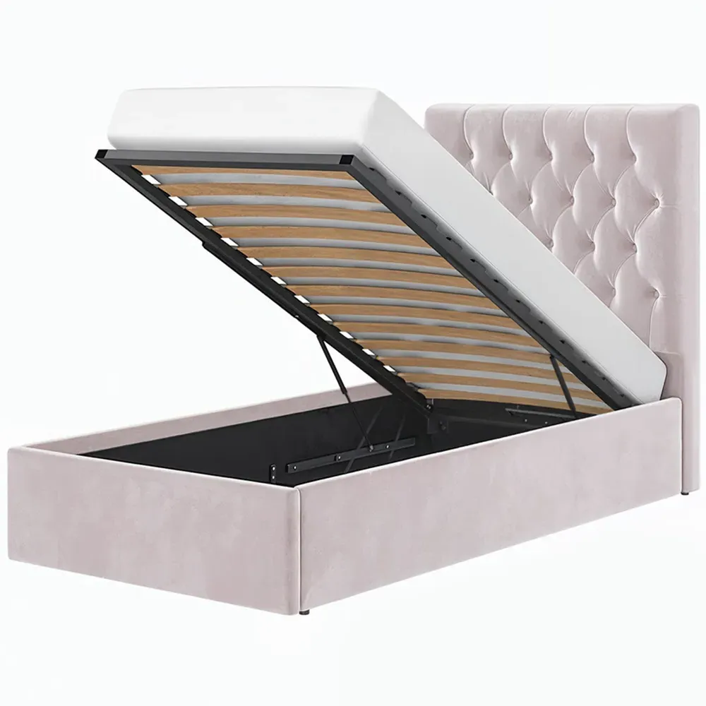 Milan Single Ottoman Bed with Storage - Pink, Velvet