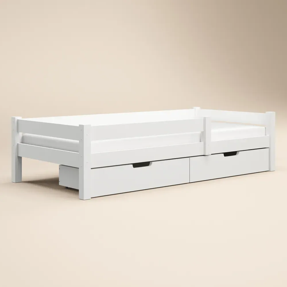 Milo Single Bed Frame with Storage - White, Pine