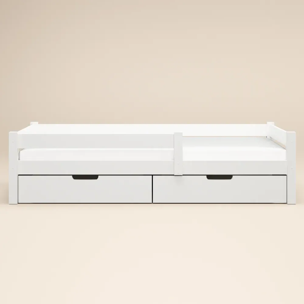 Milo Single Bed Frame with Storage - White, Pine