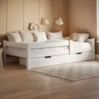 Milo Single Bed Frame with Storage - White, Pine