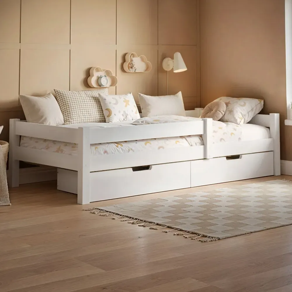 Milo Single Bed Frame with Storage - White, Pine image