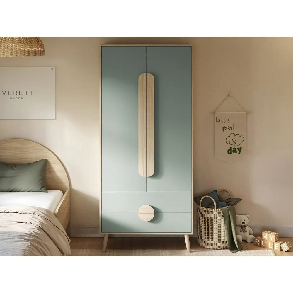 Noah 2 Door 2 Drawer Wardrobe - Green, Oak