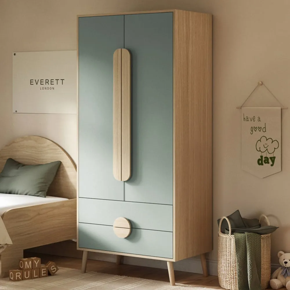 Noah 2 Door 2 Drawer Wardrobe - Green, Oak