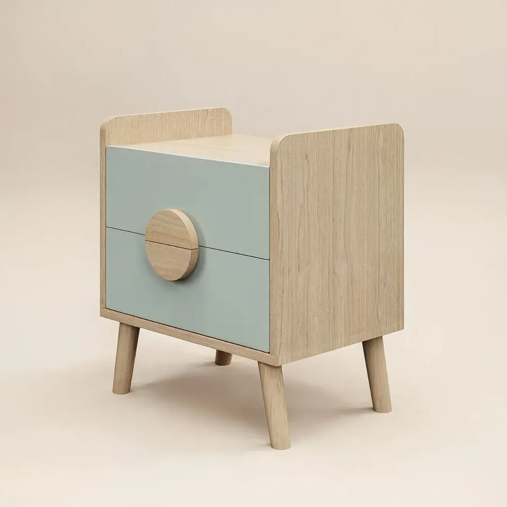 Noah 2 Drawer Bedside Table - Green, Oak