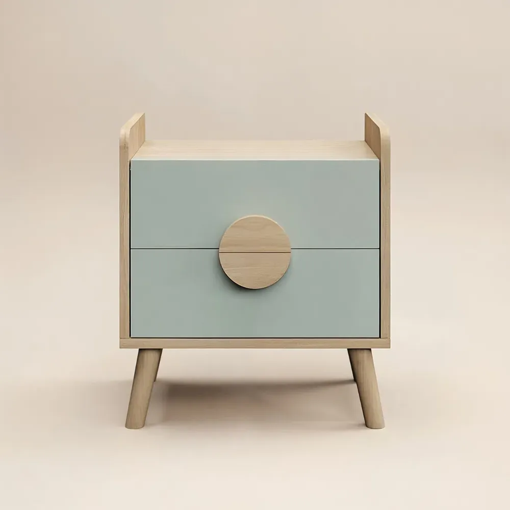 Noah 2 Drawer Bedside Table - Green, Oak
