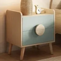 Noah 2 Drawer Bedside Table - Green, Oak