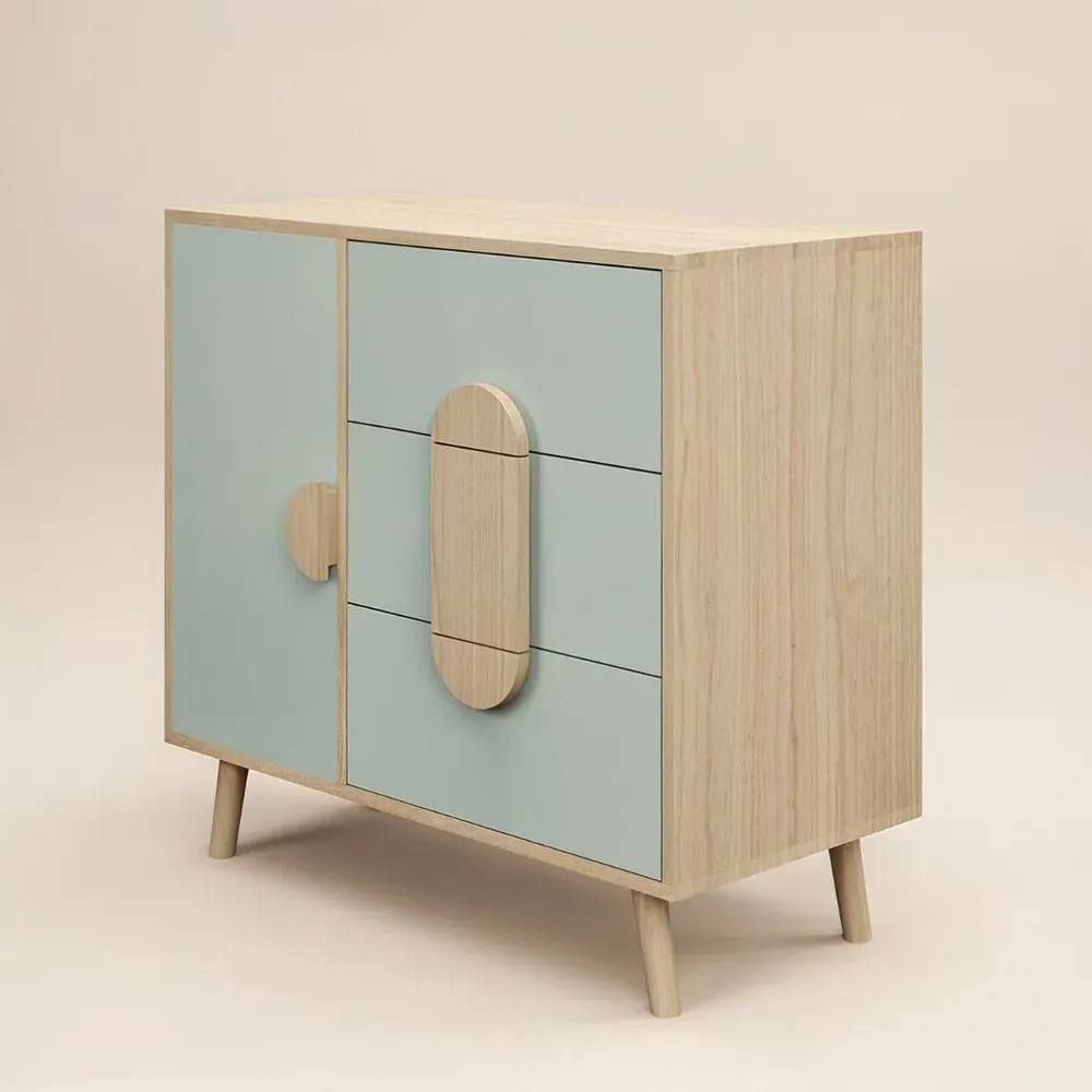 Noah Single Door 3 Drawer Chest - Green, Oak