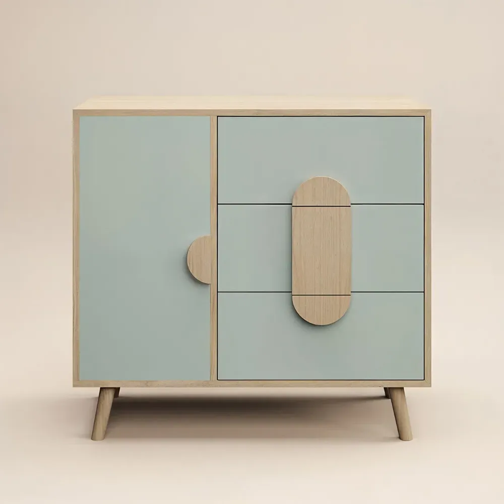 Noah Single Door 3 Drawer Chest - Green, Oak